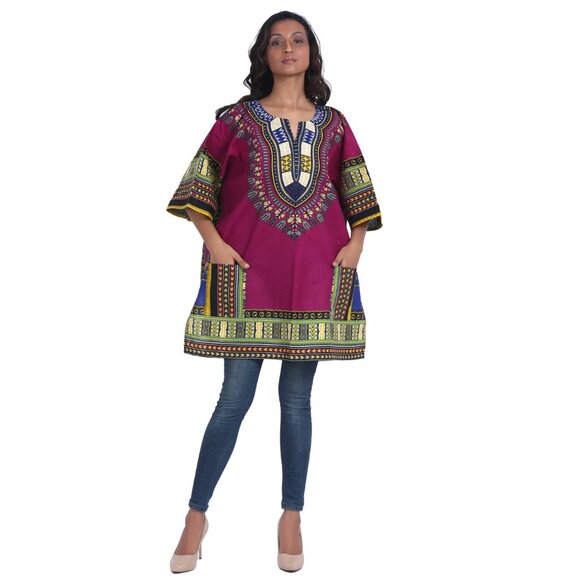 African UNISEX Dashiki Short Sleeve Top With Pockets Size 3X - Picture 1 of 7